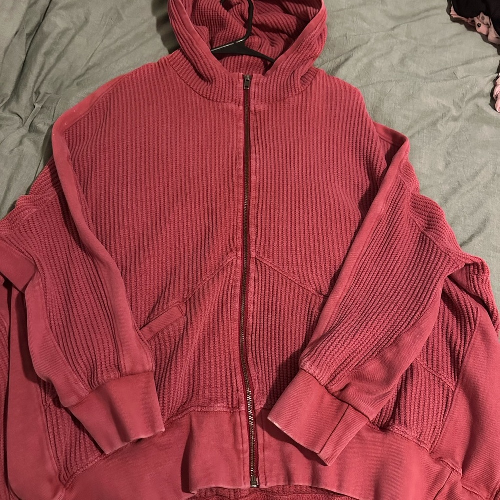Red Hooded Zip-Up Jacket